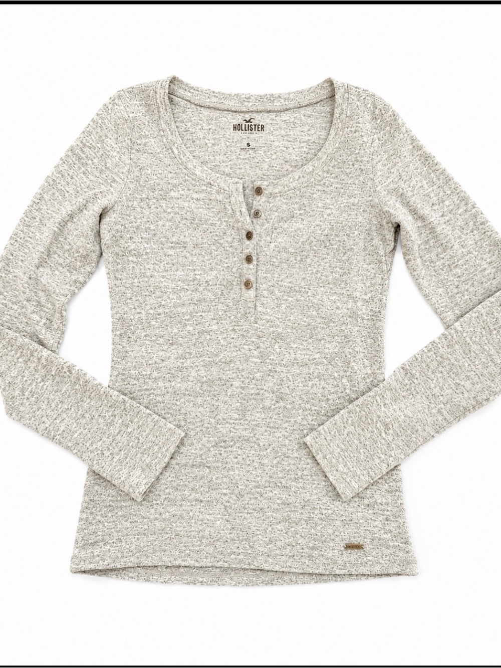 Hollister Heathered Light Gray Long Sleeve Henley Top